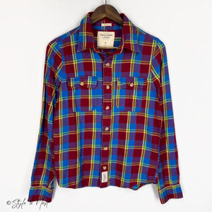 Vintage Abercrombie & Fitch Muscle Shirt Plaid Long Sleeve Button-Up Size Small